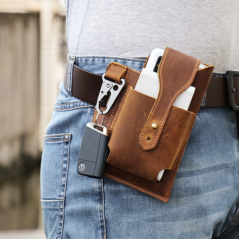 Vintage Genuine Leather Waist Bag Men Belt Mobile Phone Protective Case Outdoor Tactical 955b9