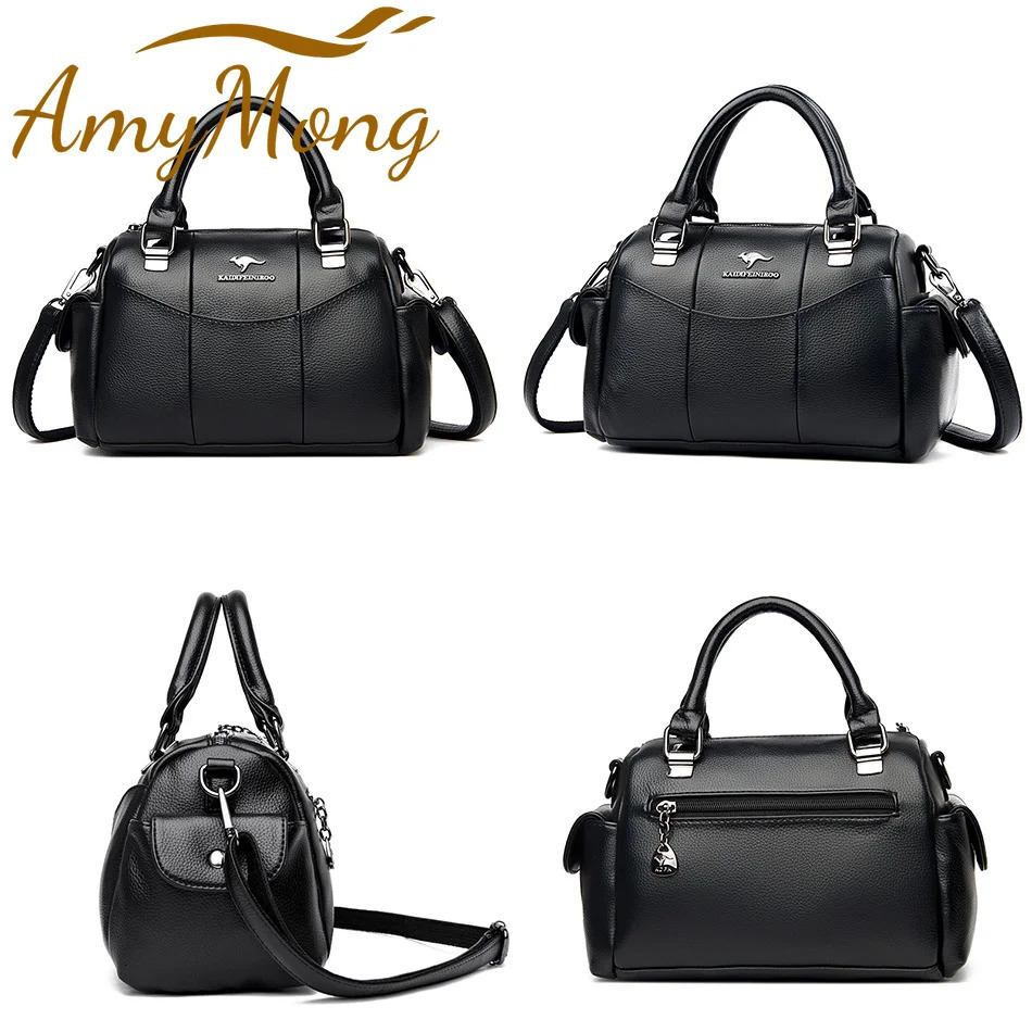ner Women Soft Leather Handbags y Female Shoulder Crossbody Bag Casual Ladies Shopper Messenger Boston 241111