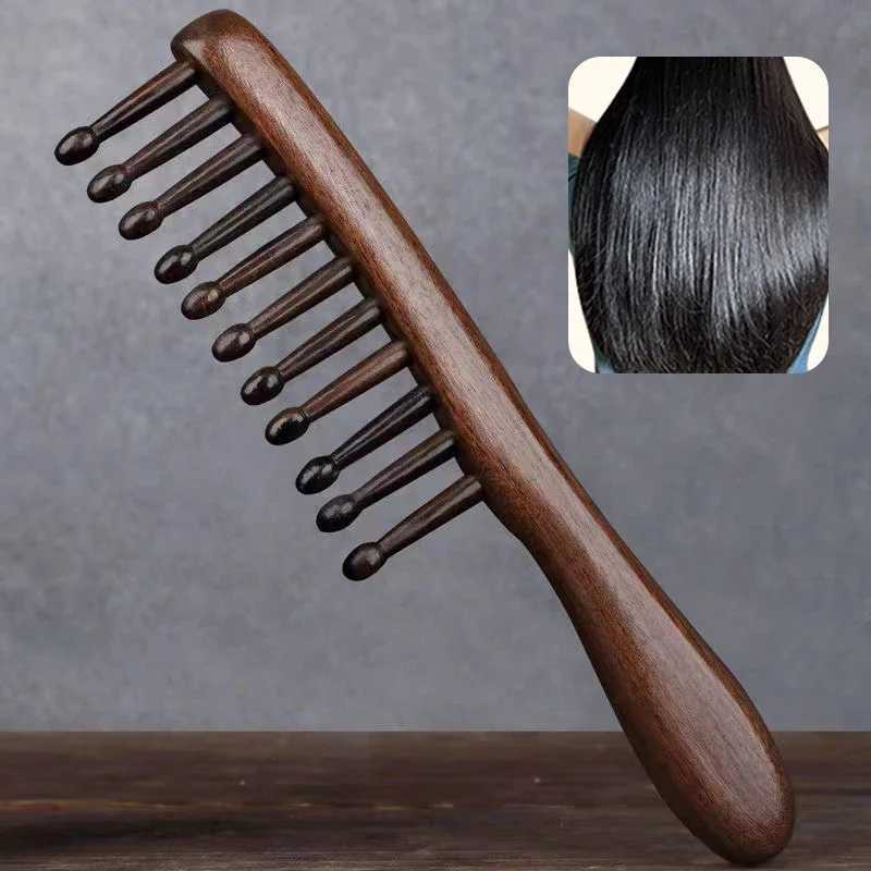 Pc natural wood comb meridian massage anti-static wide tooth comb suitable for women with straight curly hair W241112