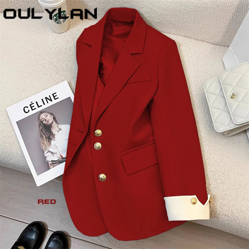 Elegant Office Patchwork Blazer Coat Women Loose Lapel Long Sleeve Button Suits Early Autumn Fashion Female Outwears 241112