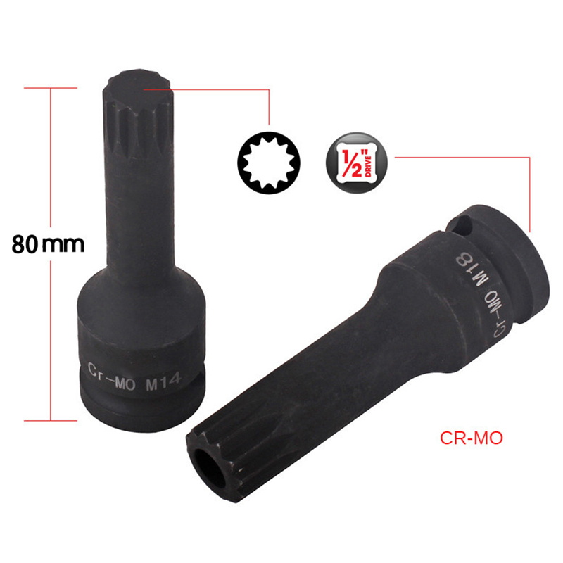 6pcs M14-M18 Socket Wrench 1/2" To Torx 12 Point Impact Socket Bits Set Cr-Mo M Type Adapter For Auto Bicycle Repair Hand Tools e6af0