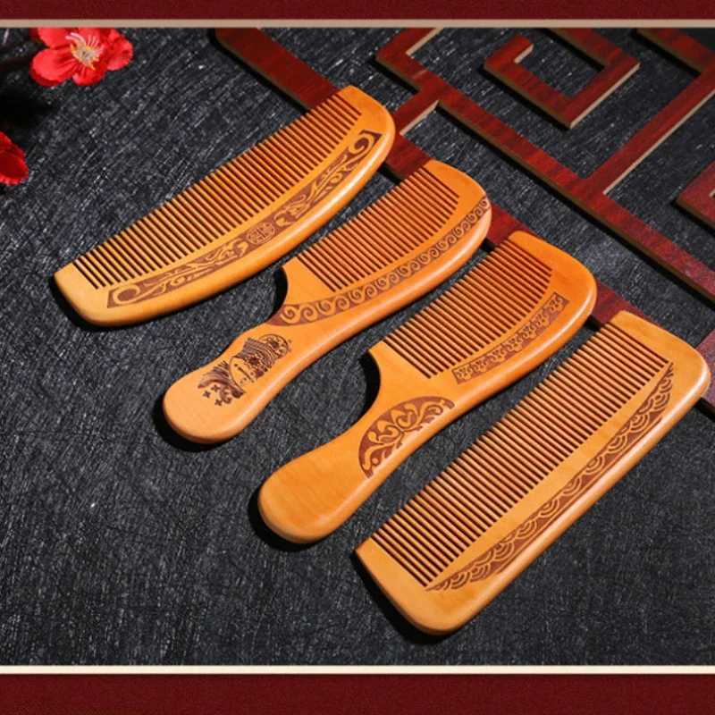 Natural peach wood comb anti-static wide tooth hair comb hair massage hair care comb portable hairdresser W241112