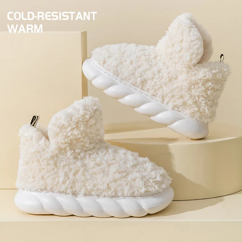 Cotton slippers for womens autumn and winter home use indoor plush bags with warm heels for external wear 241112