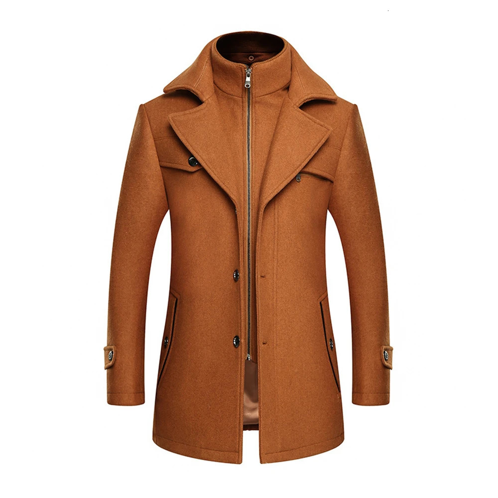 double collar wool coat mens thick plus size trench coat mens warm wool coat 241112