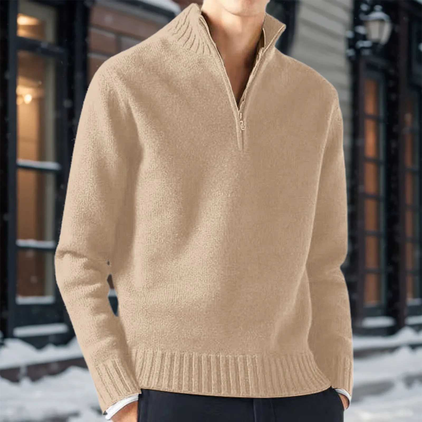 Autumn and Winter Mens Turtle Neck Sweater Knitted Pullover Solid Color Long Sleeve Sweater Mens Casual Day Warm Sweater W2411111