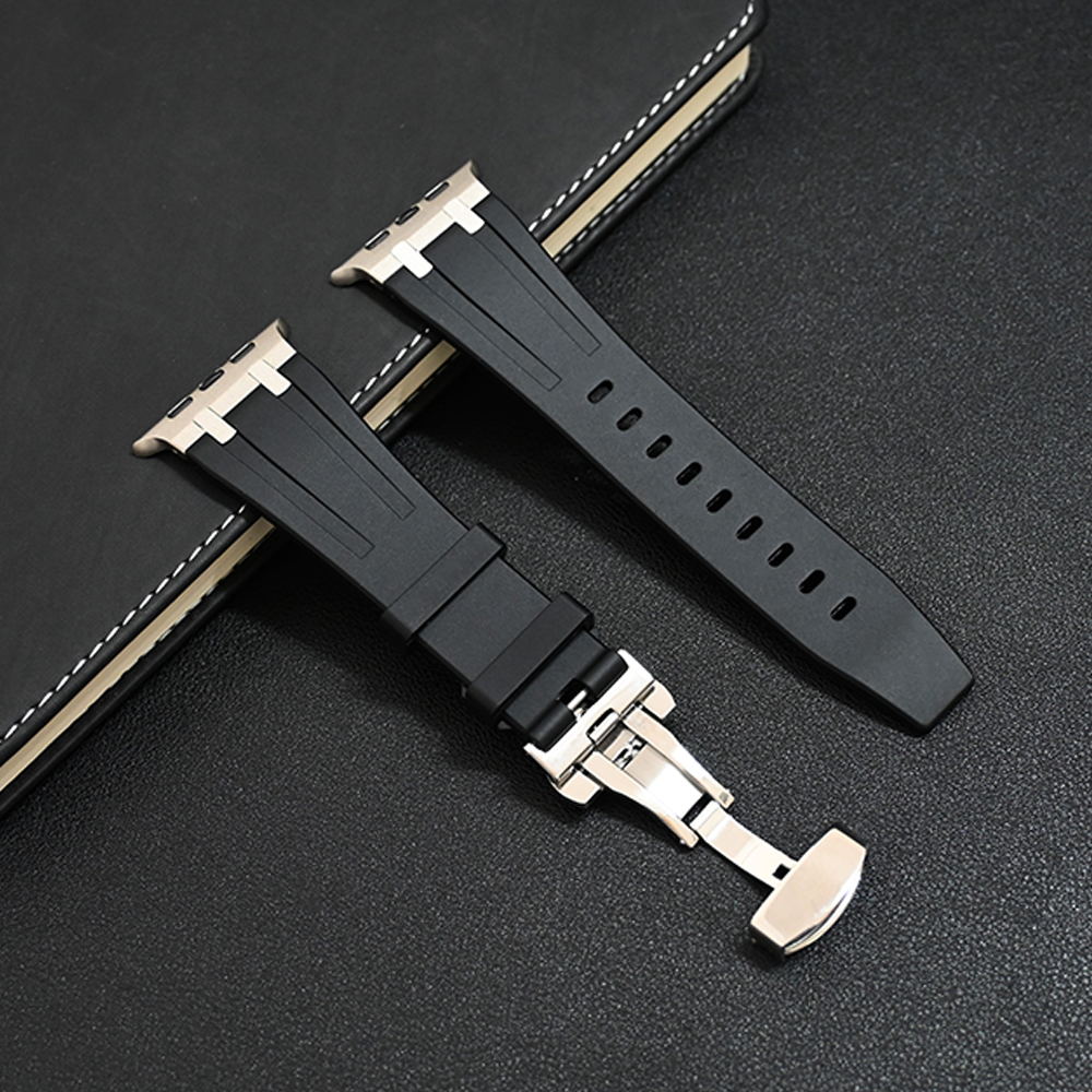 Band for Apple Watch Series 9 Ultra 2 49mm 45mm 42 44mm Butterfly Clasp Strap for iWatch 9 8 7 se 6 5 4 Silicone Sports Bracelet