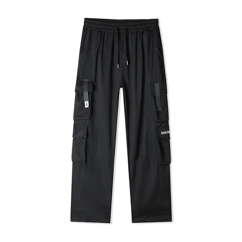 Hipster Men Black American Overalls High Street Boys Straight Leg Slacks Men Hipster Wide Leg Casual Pants 241112