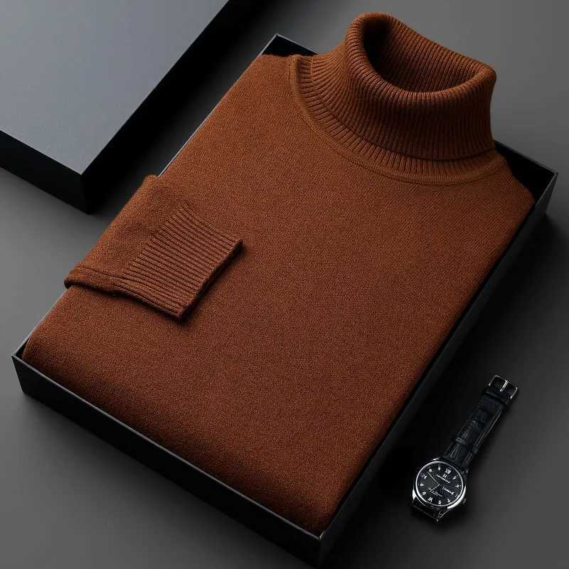 Mens casual work knitted turtle neck sweater solid color printed mens winter clothing W2411111