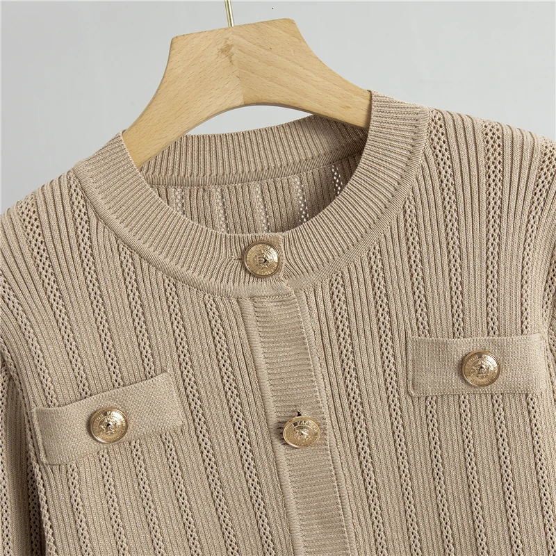 Spring Hollow Knitted Set Elegant 3-Piece Womens Set Womens Coat Korean Fashion Sweater Womens Set 241112