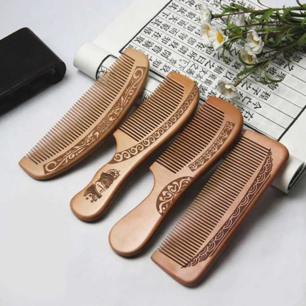 Pc natural peach wood hair comb near teeth anti-static head massage hair care wooden tools beauty accessories W241112