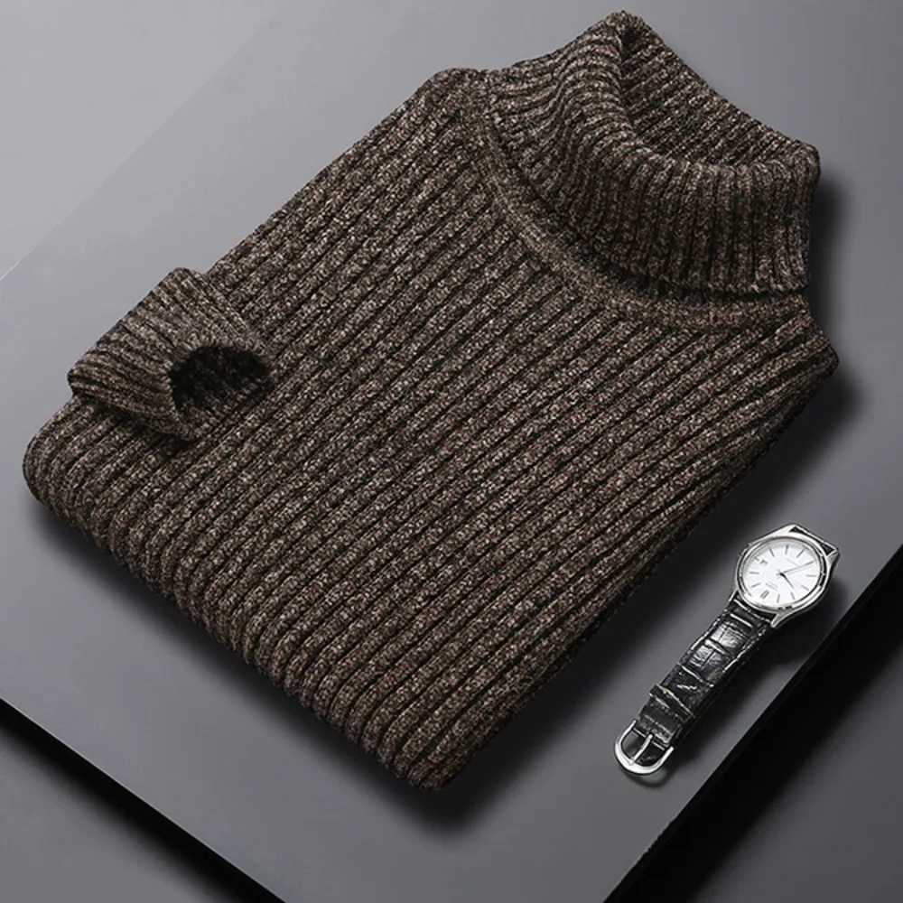 Mens Turtleneck Sweater Mens Casual Full Match Elastic Pulling Knitted Sweater Top W2411111