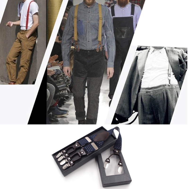 Men Jacquard Y-Shape Suspender Non-Slip 6 Clips Elastic Adjustable Pant Braces Dropship a48c1