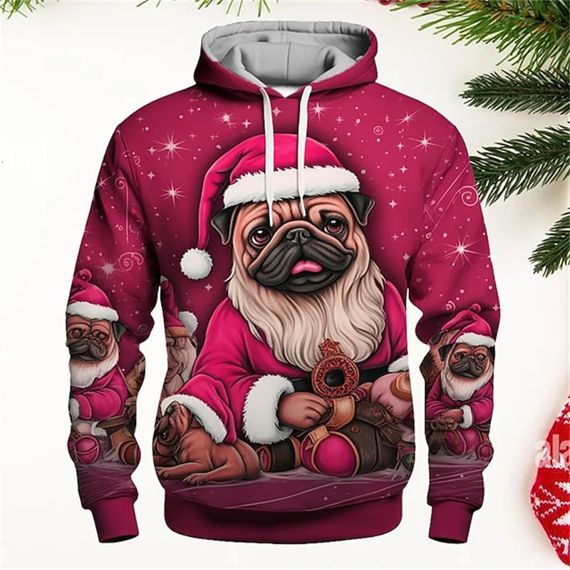 Mens 3D animal dog print long sleeve Christmas sportswear autumnwinter mens clothing casual tops fashion street hoodie 241111