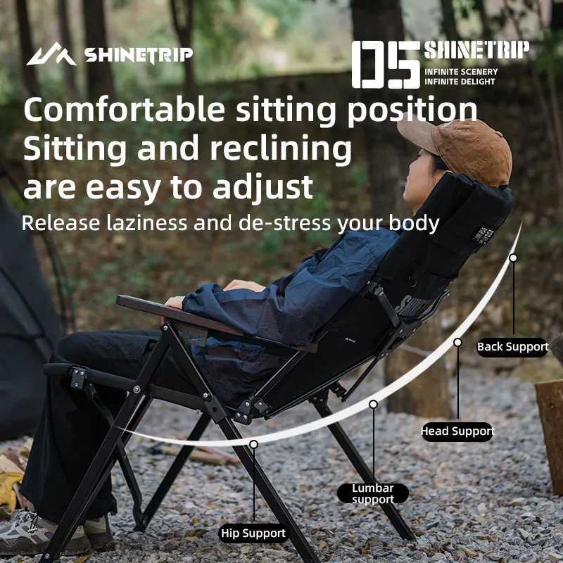 ShineTrip 05 Series Outdoor Folding Chair Portable Camping Adjustable Folding Chair Office Lunch Napping Fishing Picnic ChairW241111