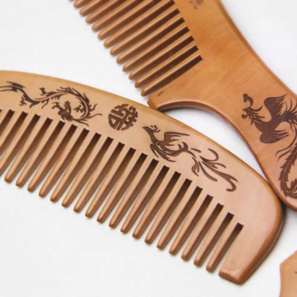 Dragon Phoenix Carving Peach Wood Health Massage Anti static Hair Care Comb Hair Care Wood Tools Beauty Accessories W241112