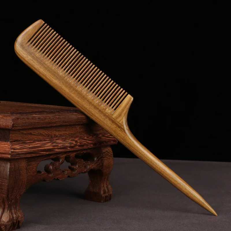 Natural green sandalwood comb 2cm fine teeth thick pointed tail comb hair styling comb hair decoration comb W241112