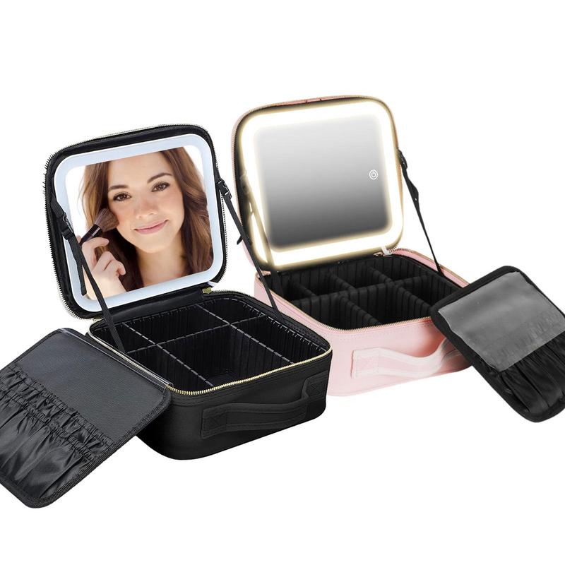 LED Makeup Bag With Mirror Light Large Cosmetic Bag Portable Travel Pink Storage Bag Women Cosmetic Storage Case For Make Up 44e75