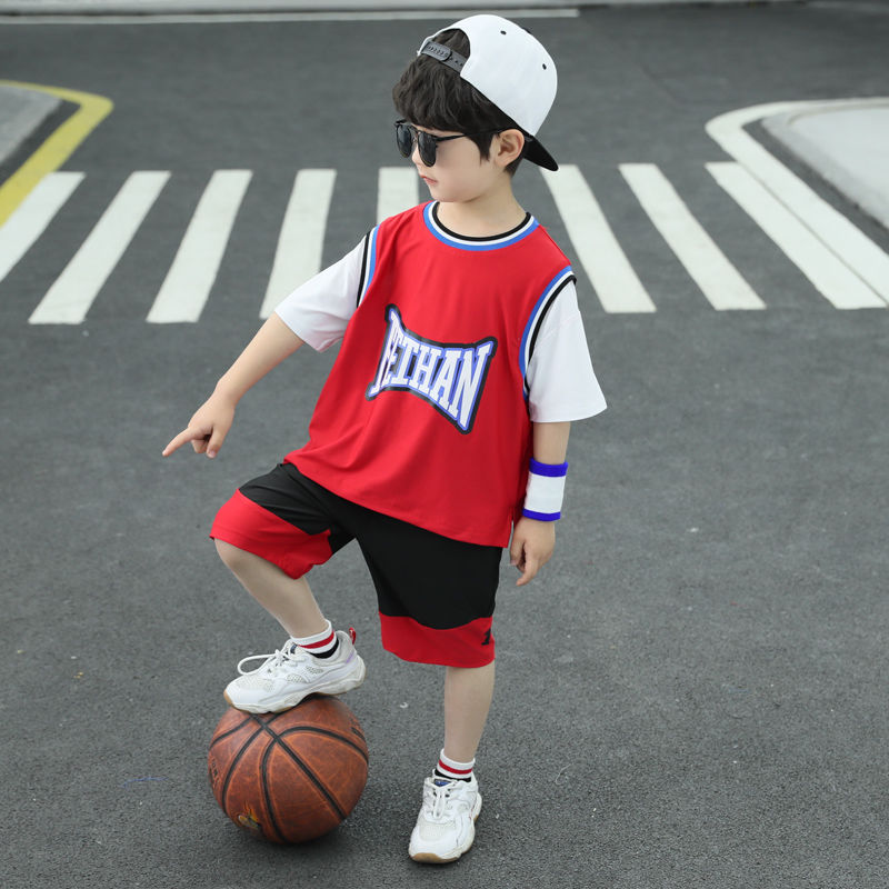 Children's Clothing Boys' Sets Two Pieces Shorts Sleeve Loose Shorts Letter Printing Basketball Sport 2023 Summer 4-12 Years Old