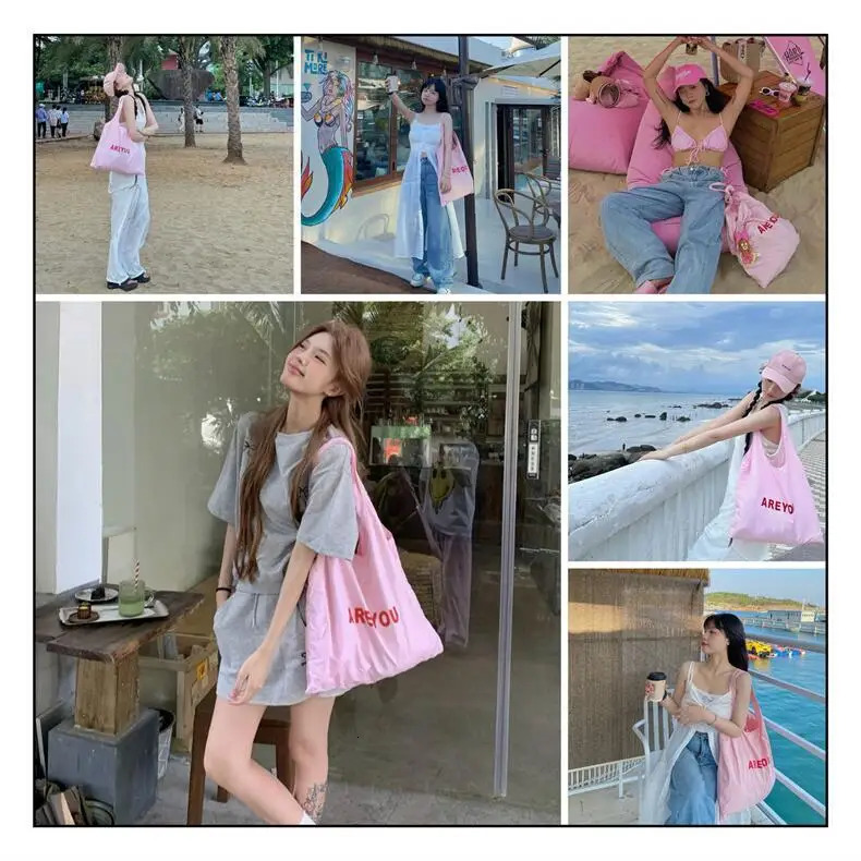 Korean style womens fashion letter printed shoulder bag summer adult you are canvas large capacity underwear bag 241111