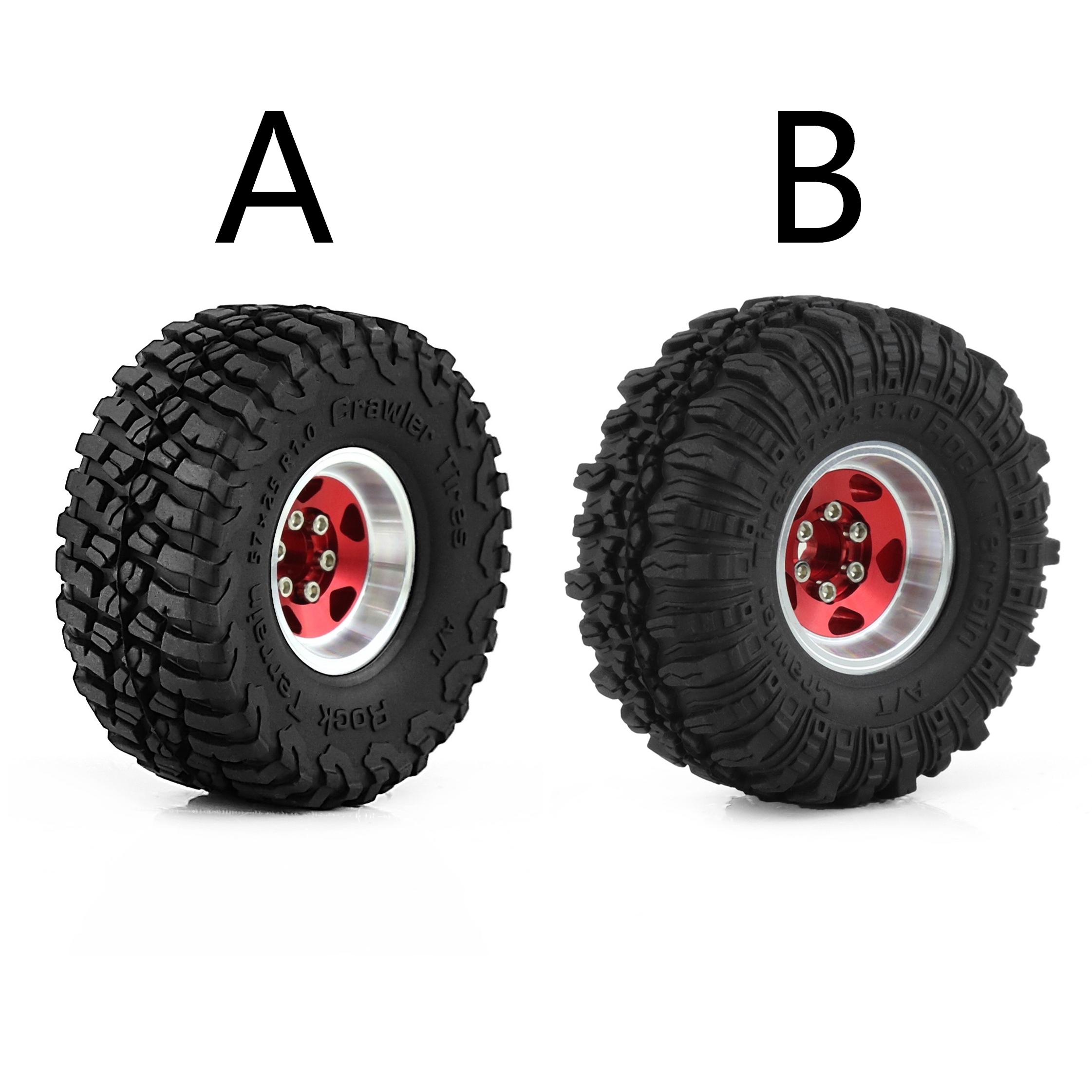 4pcs 57mm Metal 1.0 Beadlock Wheel Rim Rubber Tire Set for 1/18 1/24 RC Crawler Axial SCX24 AX24 TRX4M FCX24 Upgrade Parts