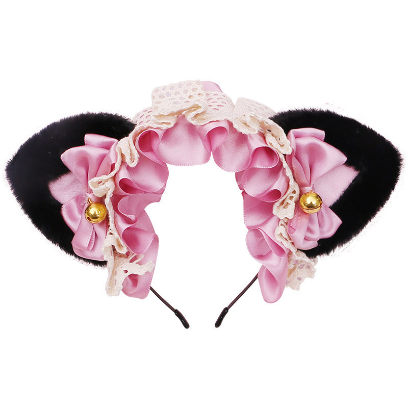 Costume Accessories Anime Lolita Cosplay Animal Cat Ear Headband Cute Plush Cat Ear Ruffled Lace Ribbon Bowknot Bell Hair Hoop Headpiece
