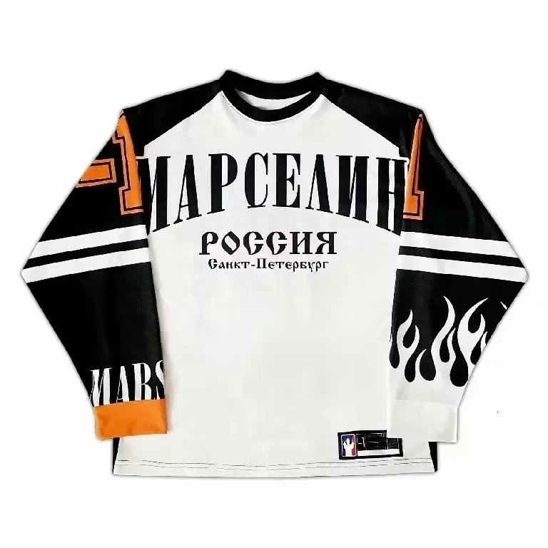 Mens long sleeved T-shirt American hip-hop alphabet oversized floral sweatshirt mens long sleeved top 241112