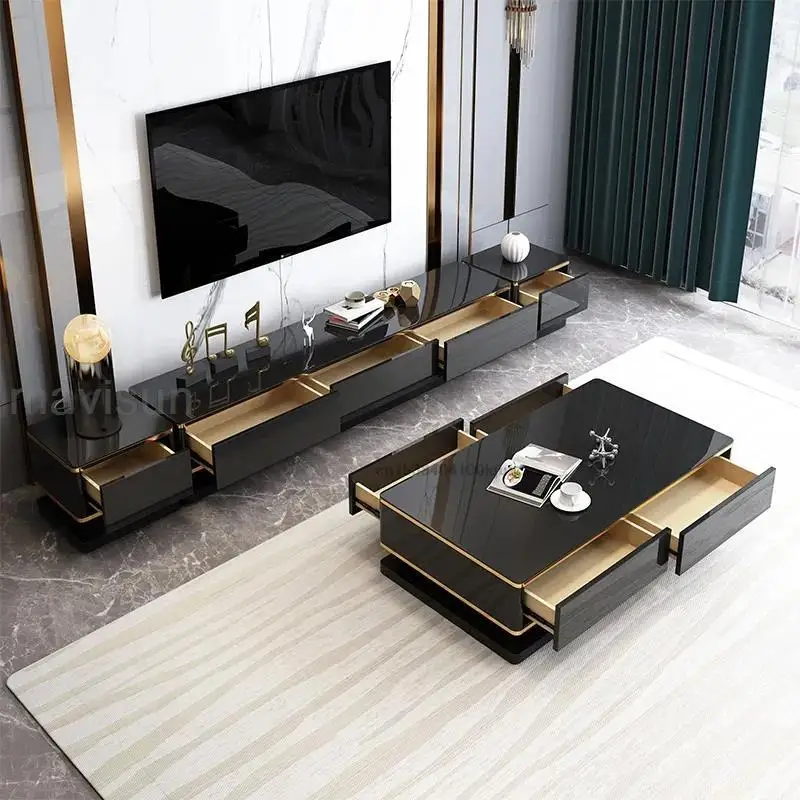 Luxury Modern Coffee Table Tv Stand Cabinet Black Finish Apartment Living Room Rectangula Moveis Para Casa Sofaset Furniture