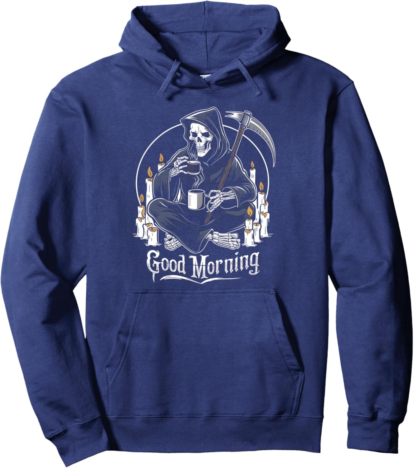Hoodie for Mens Womens Grim Reaper Coffee Morning Skeleton Death Metals Goth Occult Pullover Hoodie Graphic Hoodies sweatshirt