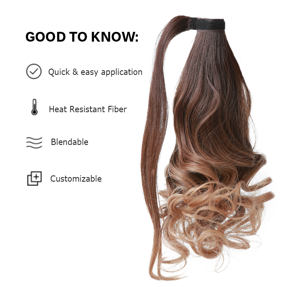 HAIRCUBE Brown Blonde Ombre Hair Extensions Short Wavy Wrap Around Clip In Ponytail Fake Hair Heat Resistant Synthetic Hairpiece 45b3f