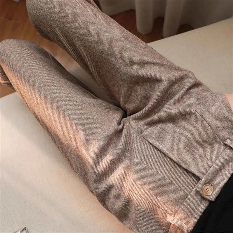 Wool pants womens harem pencil pants autumn and winter high waisted elegant casual black mens pants 241112