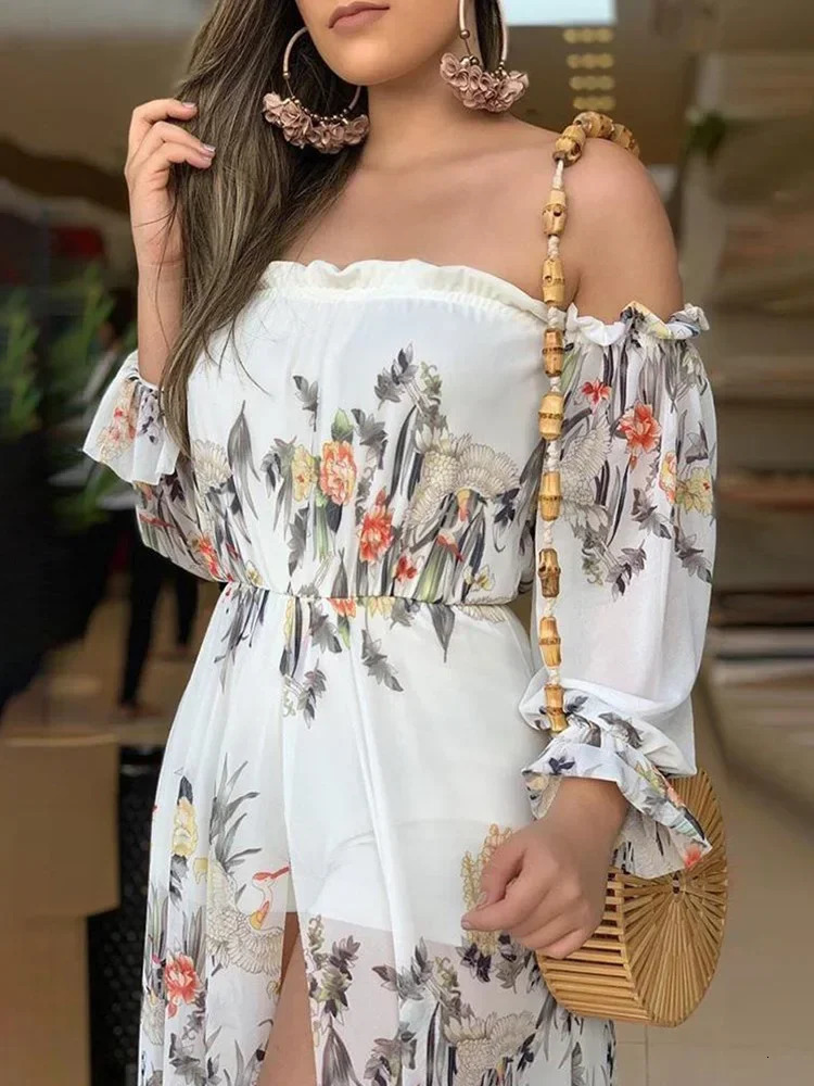 Flower print Culotte womens thick seam jumpsuit 241112