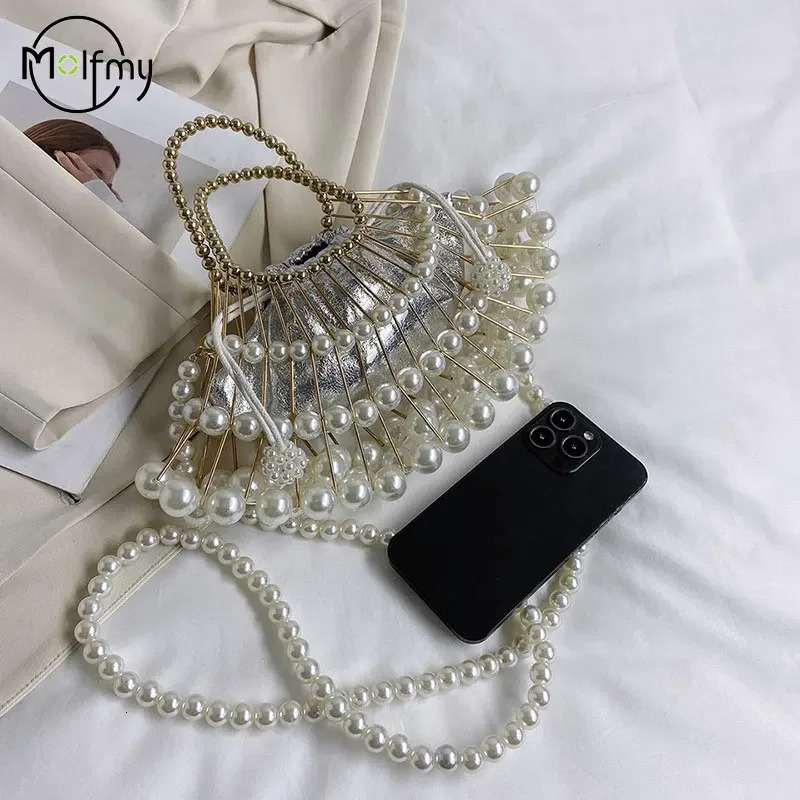 Evening Clutch For Women Shoulder Sier Pearl Advanced Party Wedding er Handbag Purse Hollow Crossbody Bag 241111