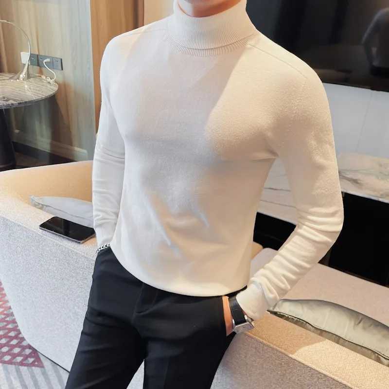 Turtleneck Mens Sweater Autumn/Winter New Collection Solid Color Knitted Mens Casual Sweater Slim Fit No Trace Seamless Knitted Pulling W2411111