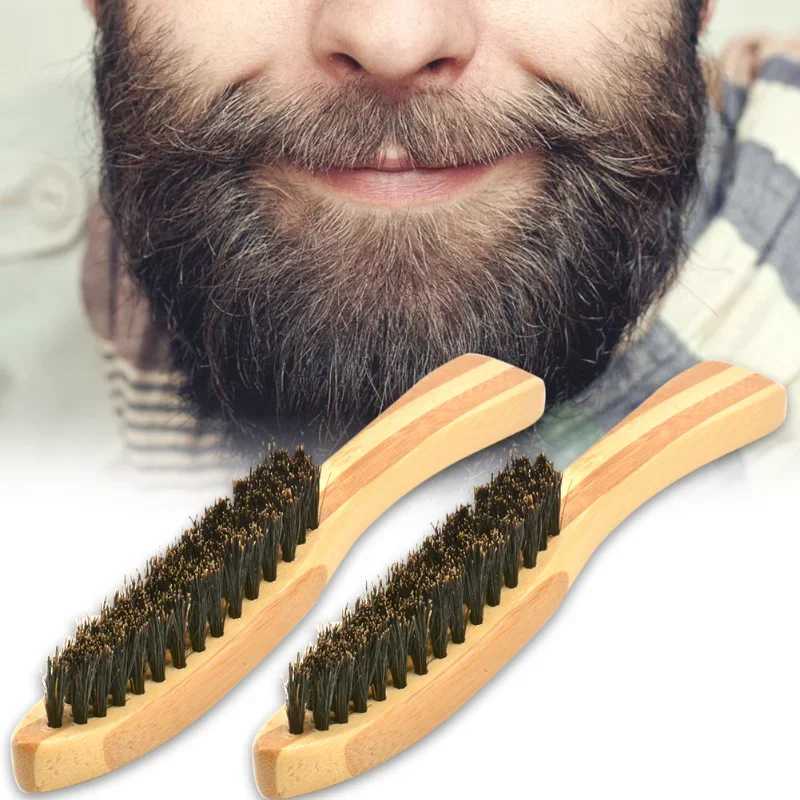 7 * 2cm mens mane beard brush shaving comb facial massage handmade yellow mustard brush care W241112