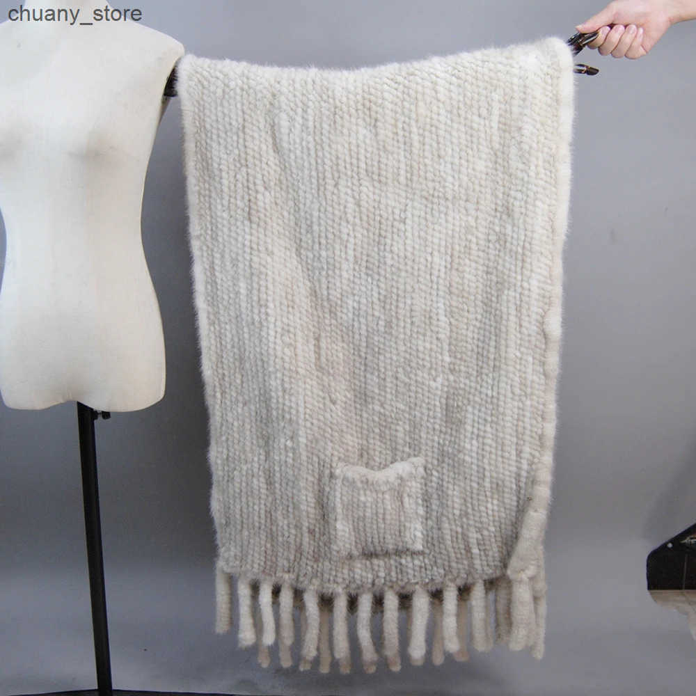 Scarves Long winter real mink scarf for women natural mink shawl for women knitted real mink Pashmina scarf for women L240910