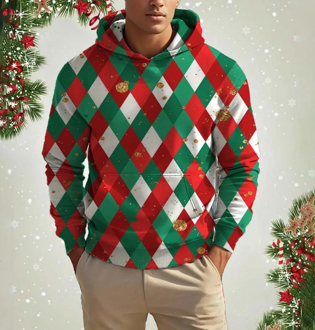 Mens Clothing 3D Printed Christmas themed pattern Hoodie Streetwear Oversized Pullover Autumn 241111