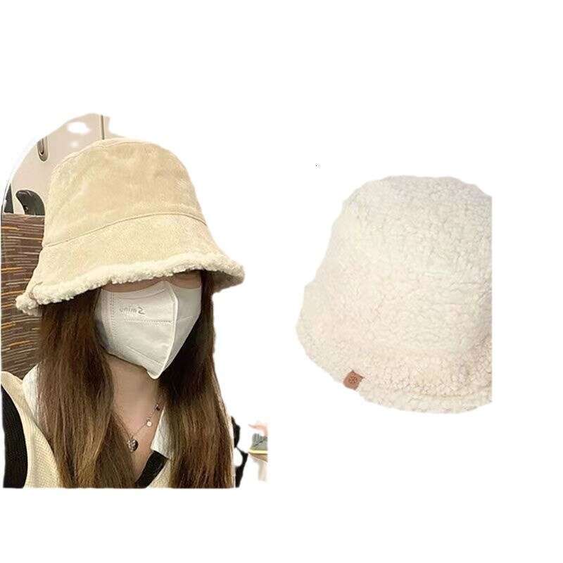 children internet celebrity double sided wearing lamb fleece bucket versatile show face small thickened warm fishermans basin hat female
