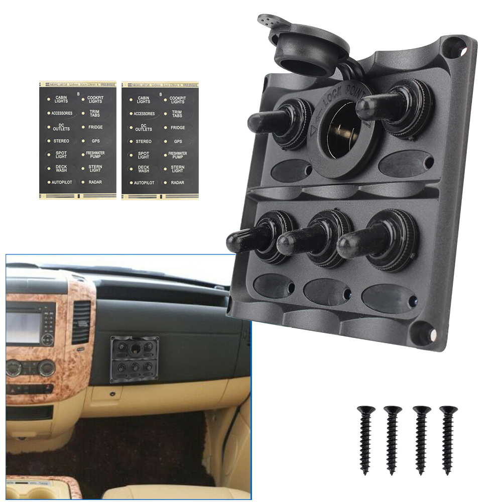 Car Marine LED Rocker Switch Panel Voltmeter/Cigarette Lighter Plug Waterproof 5 Gang DC 12v Circuit Breaker