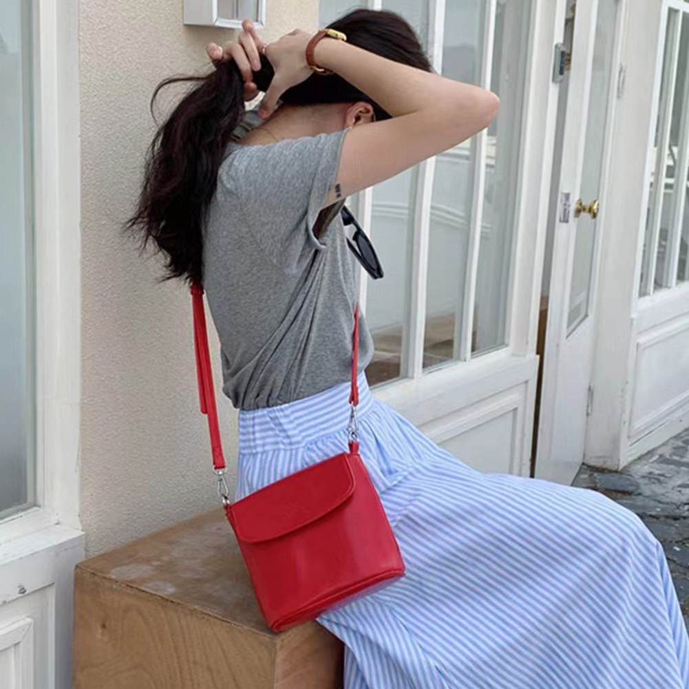 Women Bucket Shoulder Bag Solid Color Casual Crossbody Purse PU Leather Classic Satchel Bag Female Commute Bag