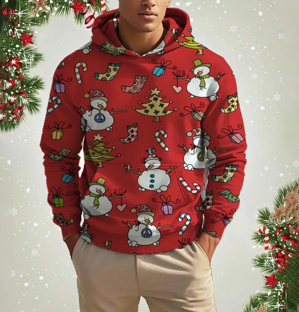 Mens Clothing 3D Printed Christmas themed pattern Hoodie Streetwear Oversized Pullover Autumn 241111