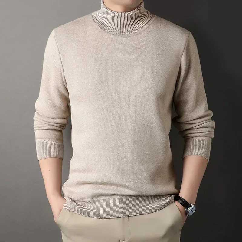 Mens Turtleneck Velvet Knitted Sweater Winter Autumn Long Sleeve Mens Warm Pull Bottom Sweater Ultra Thin Slim Solid Mens Clothing W2411111