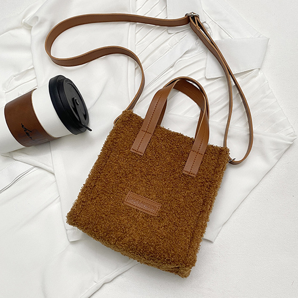 Casual Women Small Plush Shoulder Bag Lamb Wool Like Fabric Crossbody Bags Totes Ladies Cloth Zipper Purse Mobile Phone Handbag