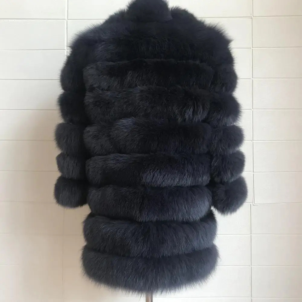 70cm Women Warm Real Fur Coat Short Winter Jacket Outerwear Natural Blue Coats for Promotion 241112