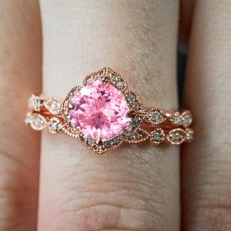 Huitan Rose Gold Color 2Pcs Set Rings for Women Temperament Elegant Lady's Accessories Wedding Anniversary Party Trendy Jewelry 22c1f 5 fc194