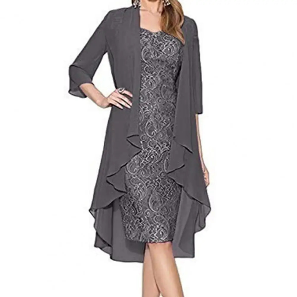 Formal dress set for women elegant floral pattern lace retro two-piece set for womens knitted open top dress 241112