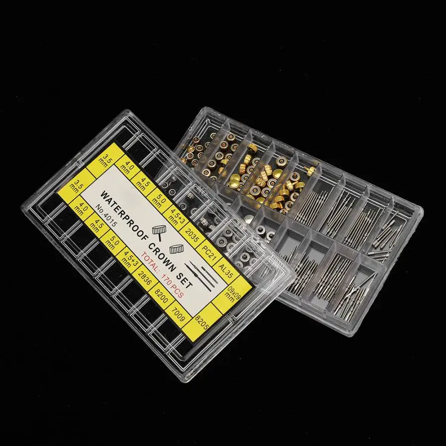 170Pcs/Box Watch Crown Parts Replacement Assorted Dome Flat Head Watch Accessories Repair Tool Kit Accessories Tool Kits
