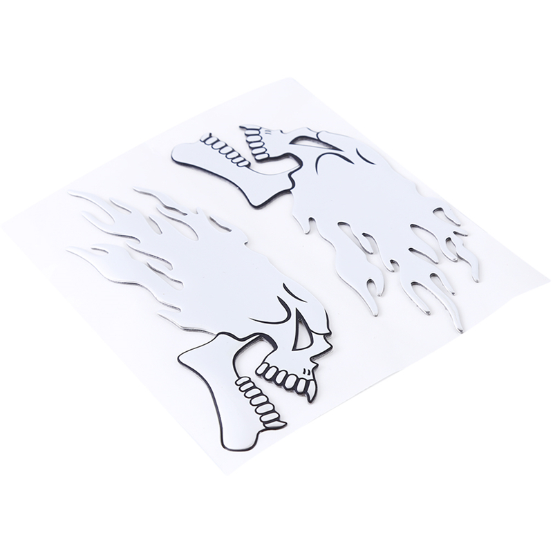2Pcs/Pair 3D Chrome Ghost Skull Head Motorcycle Truck Helmet Tank Pad Stickers Flame skulls Decals For Haley Honda Yamaha