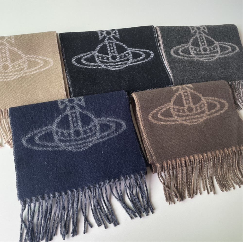 Designer Vivianes Wests Woods Scarf Wool Queen Mothers Jacquard Saturn Thickened Double Sided Tassel Shawl Neck for Women