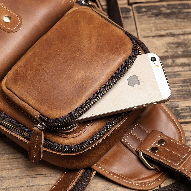 Men's Chest Bag Designer New Vintage Shoulder Crazy Horse Leather Outdoor Crossbody Sling s Travel Day Pack e40ae