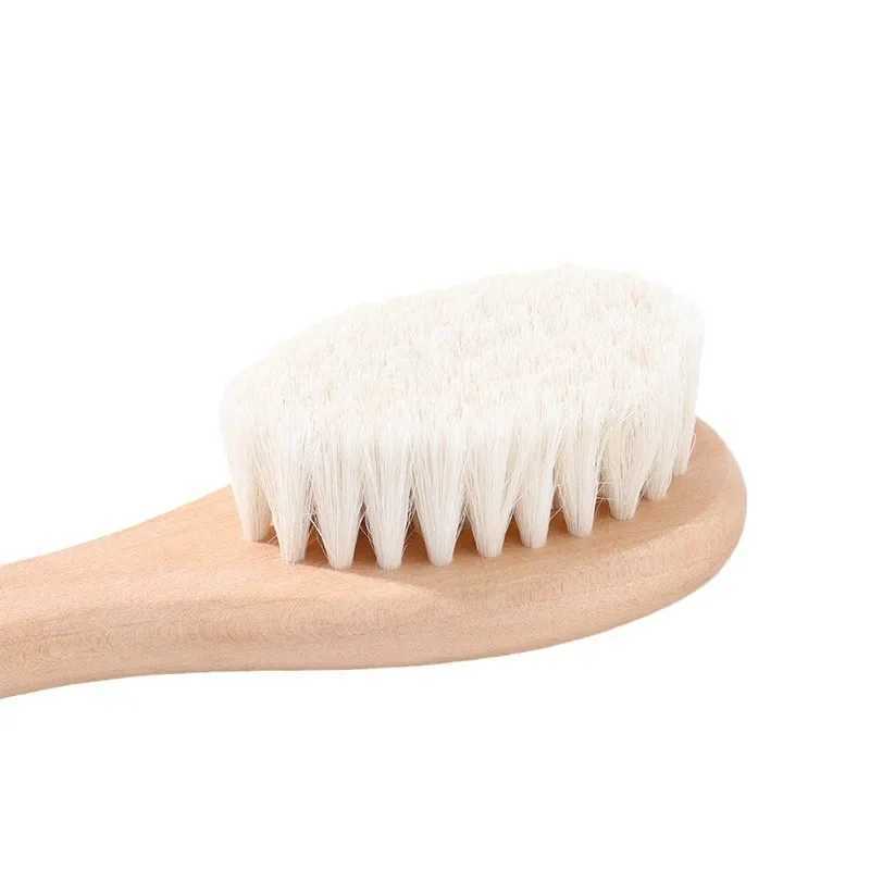 Baby brush and comb set wooden handle baby round brush natural goat hair brush baby cradle cap brush W241112